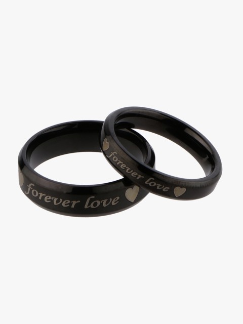 

Peora Unisex Set of 2 Silver Plated Forever Love Rings, Black
