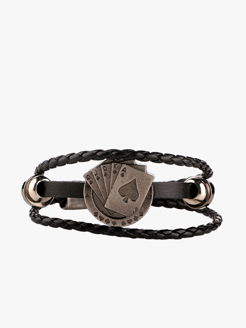 

Men Black & Silver-Plated Multi-Layer Braided Bracelet