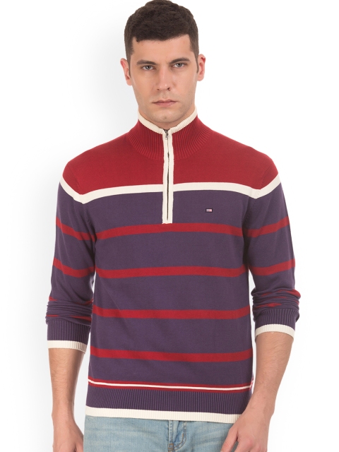 

Arrow Sport Men Purple & Red Striped Sweater