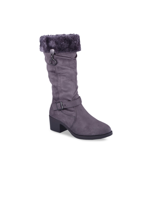 

MSC Women Grey Solid High-Top Flat Boots