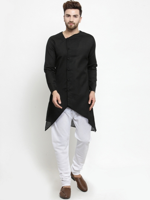

TREEMODA Men Black & White Solid Linen Kurta with Churidar