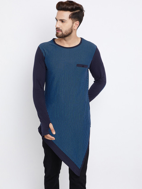 

Hypernation Men Navy Blue Striped Round Neck T-shirt