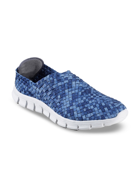 

Mochi Men Blue Woven Design Slip-On Sneakers