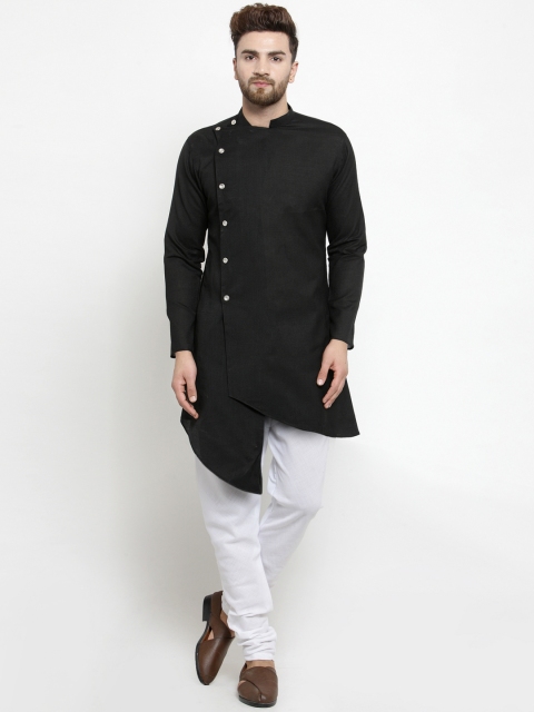 

TREEMODA Men Black & White Solid Linen Kurta with Churidar