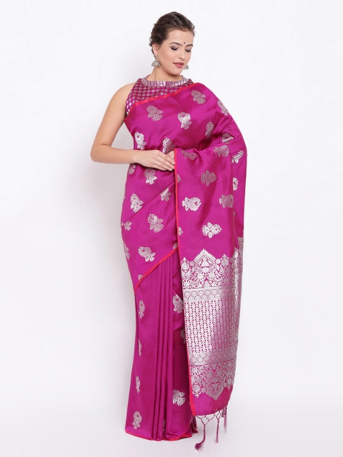 

Kvsfab Pink & Silver-Coloured Silk Blend Woven Design Saree