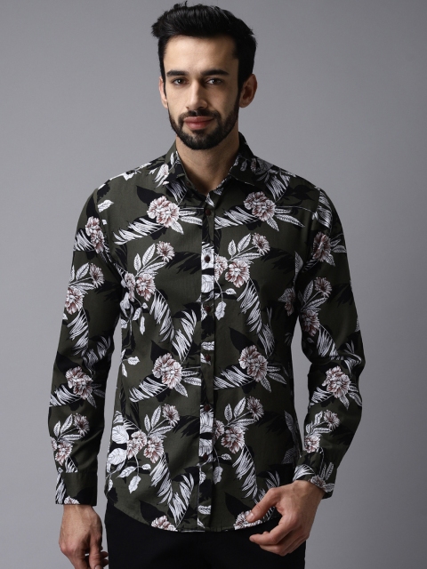 

Bene Kleed Men Olive Green & White Smart Slim Fit Printed Casual Shirt