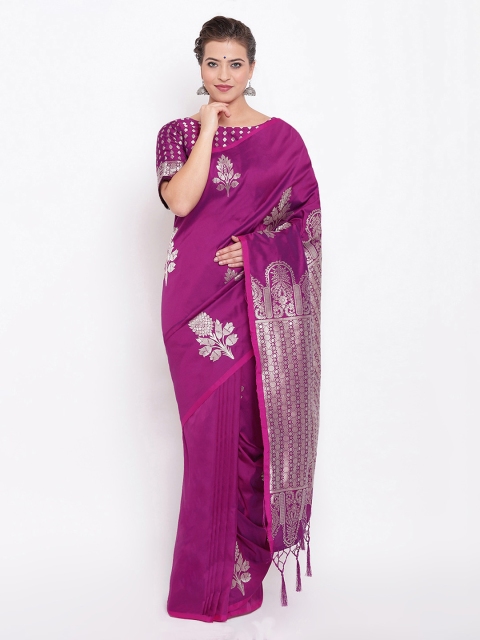 

Kvsfab Purple & Silver-Coloured Silk Blend Woven Design Saree