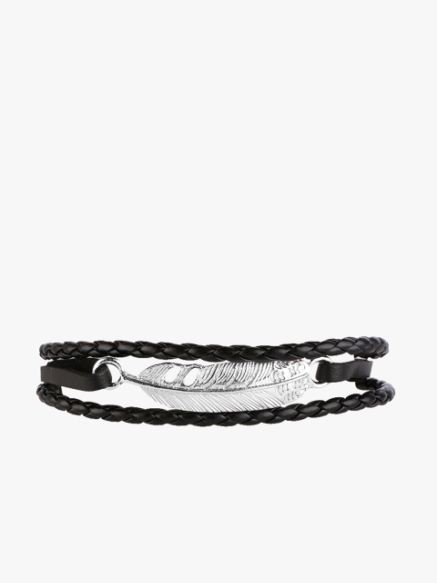 

Men Black & Silver-Toned Multi-Layer Braided Bracelet