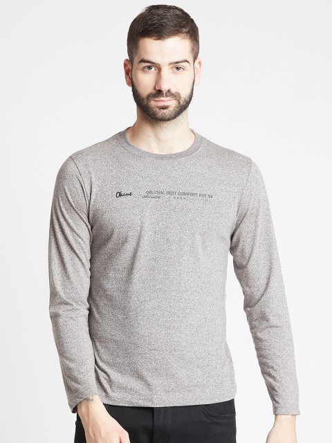 

Okane Men Grey Printed Round Neck T-shirt