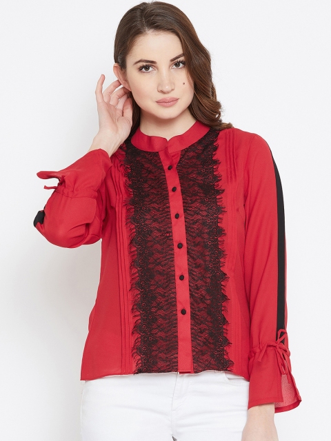 

Imfashini Women Red Self Design Shirt Style Top