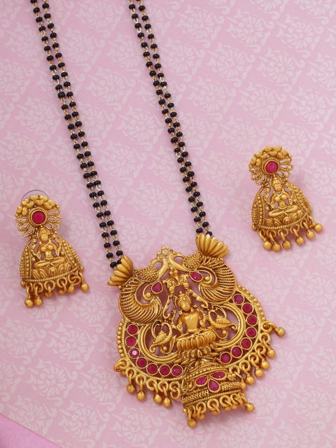 

Voylla Women Gold-Plated & Black Mangalsutra With Earrings
