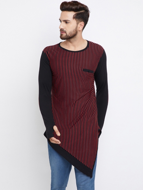 

Hypernation Men Red Striped Round Neck T-shirt