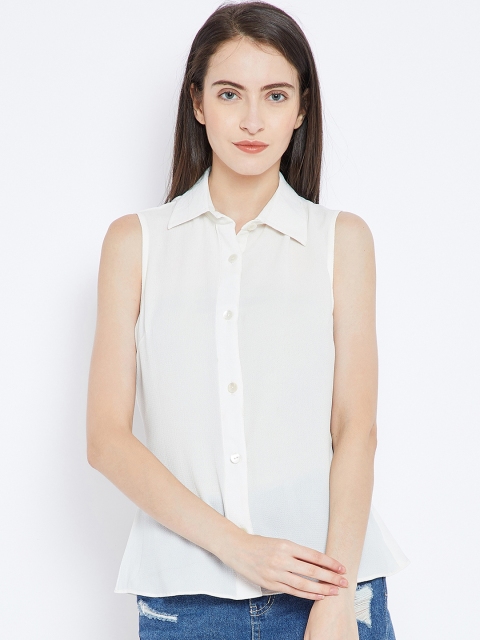 

Imfashini Women White Solid Shirt Style Top