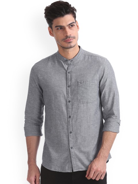 

Flying Machine Men Grey Regular Fit Solid Casual Shirt
