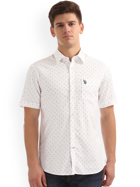 

U.S. Polo Assn. Men White Regular Fit Printed Casual Shirt
