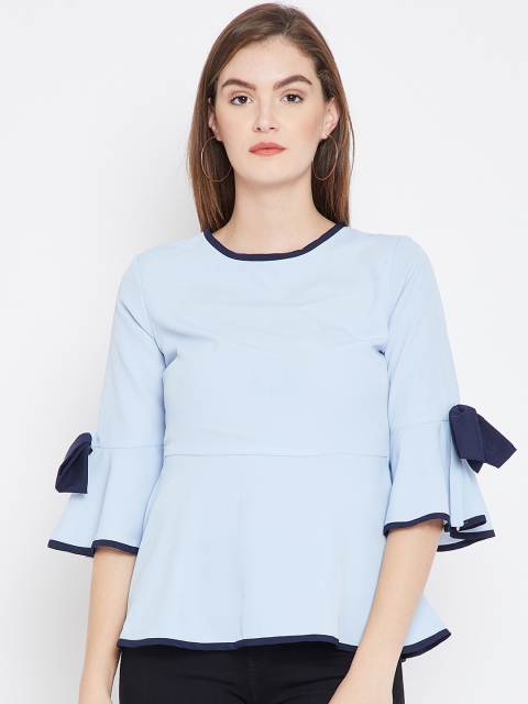 

Imfashini Women Turquoise Blue Solid Peplum Top