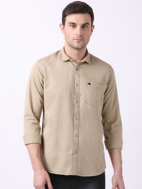 

THE BEAR HOUSE Men Beige Slim Fit Solid Casual Shirt