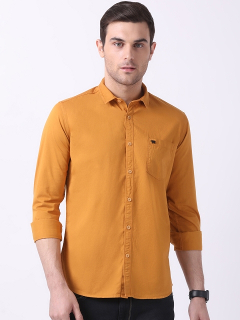 

THE BEAR HOUSE Men Mustard Yellow Slim Fit Solid Casual Shirt