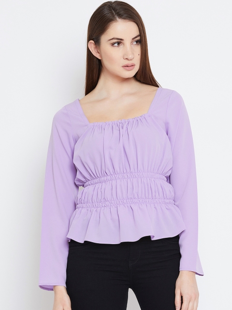 

Imfashini Women Lavender Solid Cinched Waist Top