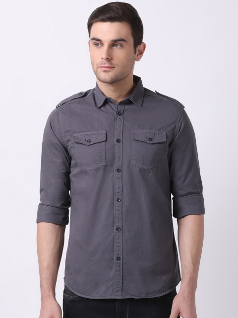 

THE BEAR HOUSE Men Grey Slim Fit Solid Casual Shirt