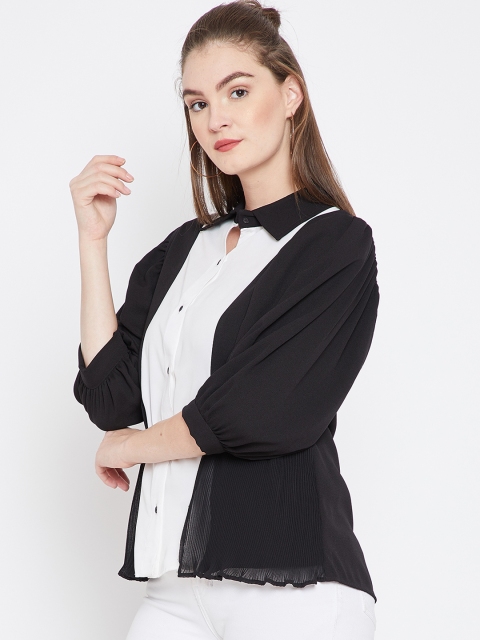 

Imfashini Women Black Colourblocked Shirt Style Top