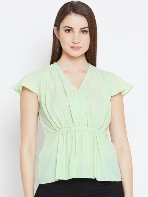 

Imfashini Women Lime Green Solid Cinched Waist Top