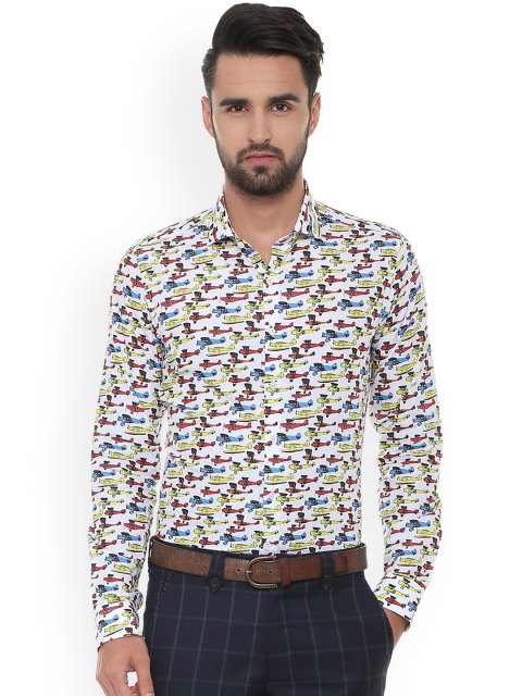

SIMON CARTER LONDON Men White Slim Fit Printed Casual Shirt