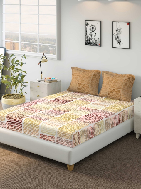 

DDecor Orange Abstract 130 TC Cotton 1 Queen Bedsheet with 2 Pillow Covers