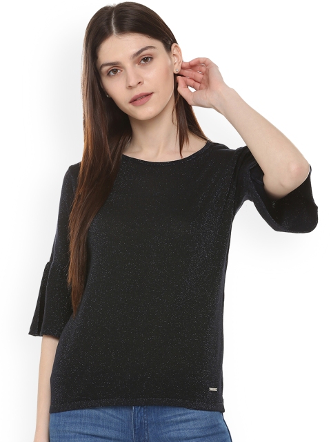

Van Heusen Woman Black Solid Bell Sleeves Pure Cotton Top