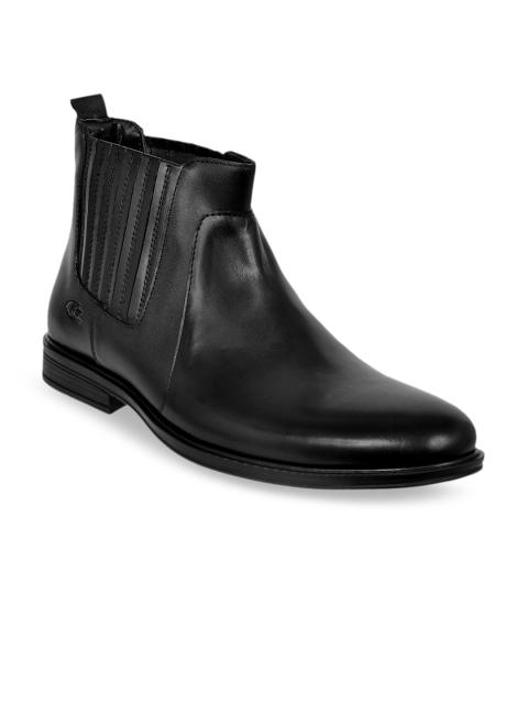 

Allen Cooper Men Black Solid Leather High-Top Flat Boots