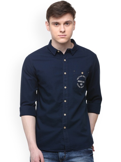 

People Men Blue Slim Fit Solid Casual Shirt