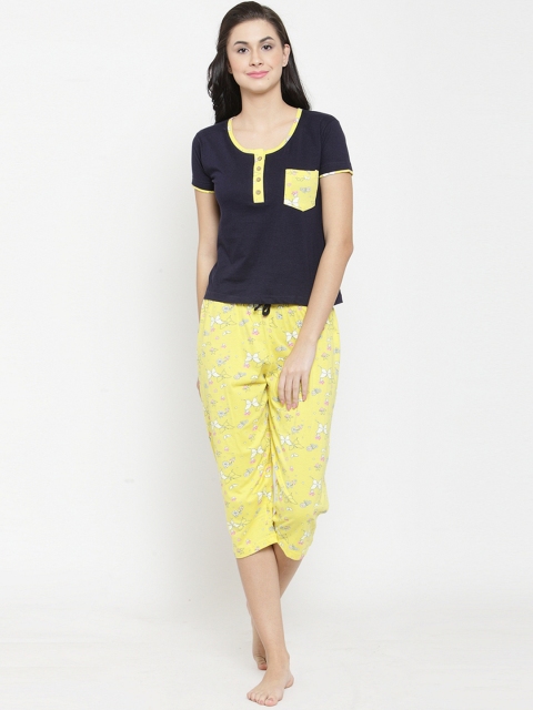 

Slumber Jill Navy Blue & Yellow Printed Lounge Set FS-034
