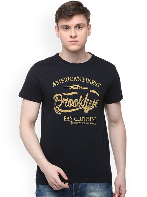 

People Men Navy Blue Printed Round Neck T-shirt
