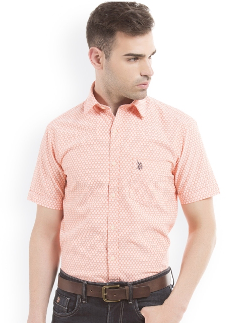 

U.S. Polo Assn. Men Orange Tailored Fit Printed Casual Shirt
