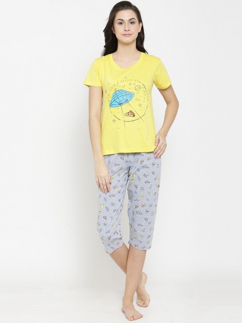 

Slumber Jill Yellow & Grey Printed Lounge Set FS-033