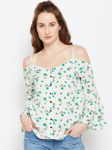 

Nun Women Cream-Coloured Printed Cold-Shoulder Sleeves Top