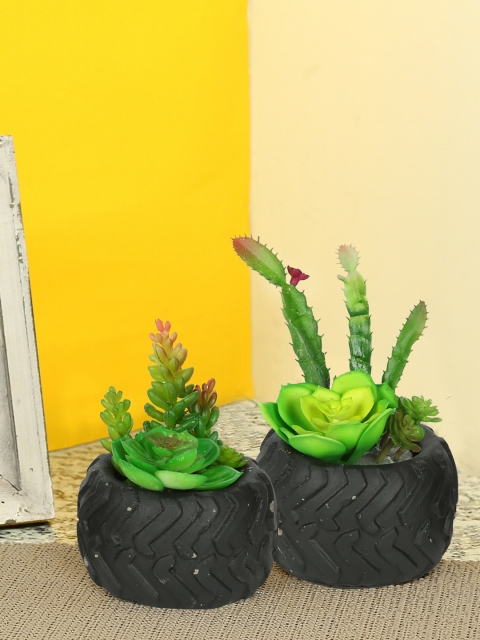 

Aapno Rajasthan Set of 2 Green Artificial Plants with Cement Pots