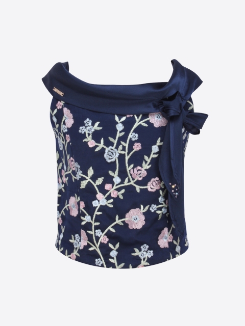 

CUTECUMBER Girls Navy Blue Printed Top