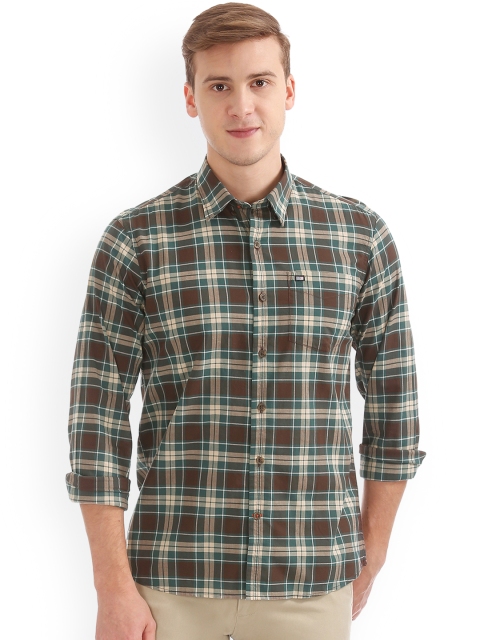 

Arrow Sport Men Green & Brown Slim Fit Checked Casual Shirt