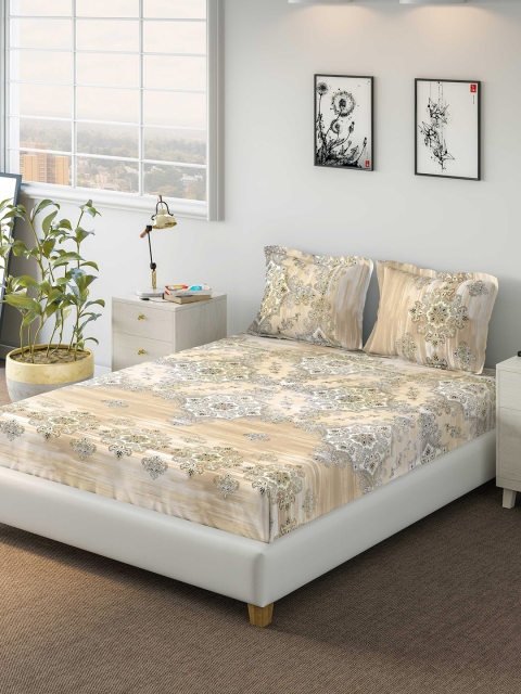 

DDecor Beige Ethnic Motifs 300 TC Cotton 1 King Bedsheet with 2 Pillow Covers