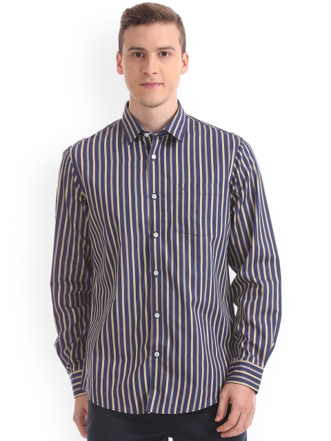 

Arrow Sport Men Yellow & Navy Blue Slim Fit Striped Casual Shirt