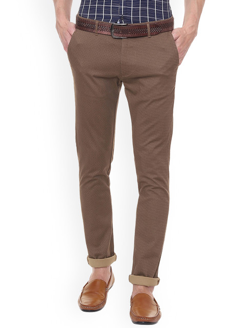 

V Dot Men Brown Slim Fit Solid Regular Trousers