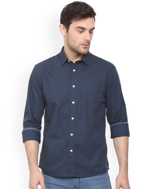 

People Men Navy Blue Regular Fit Printed Casual Shirt