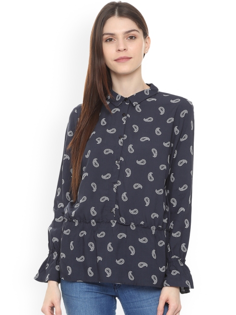 

Van Heusen Woman Navy Blue Regular Fit Printed Casual Shirt