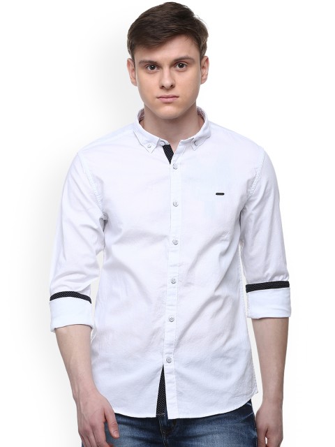 

People Men White Slim Fit Self Design Casual Shirt