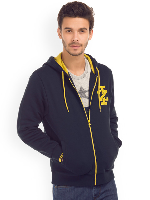 

IZOD Men Navy Blue Solid Hooded Sweatshirt