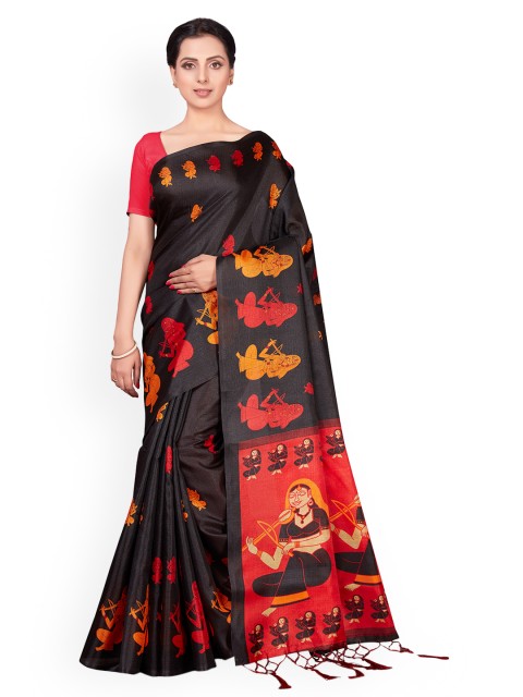 

Ishin Black Printed Poly Silk Saree