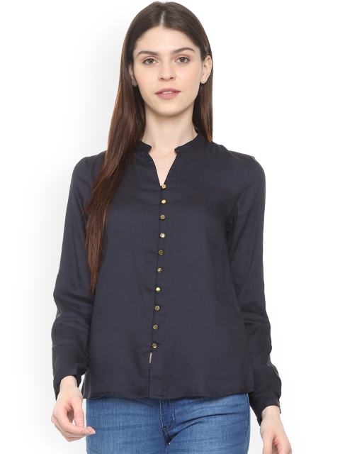 

Allen Solly Woman Women Navy Blue Solid Shirt Style Top