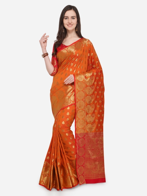 

Saree Swarg Orange Silk Blend Woven Design Banarasi Saree