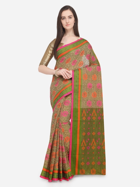 

Saree Swarg Green & Brown Cotton Blend Woven Design Banarasi Saree